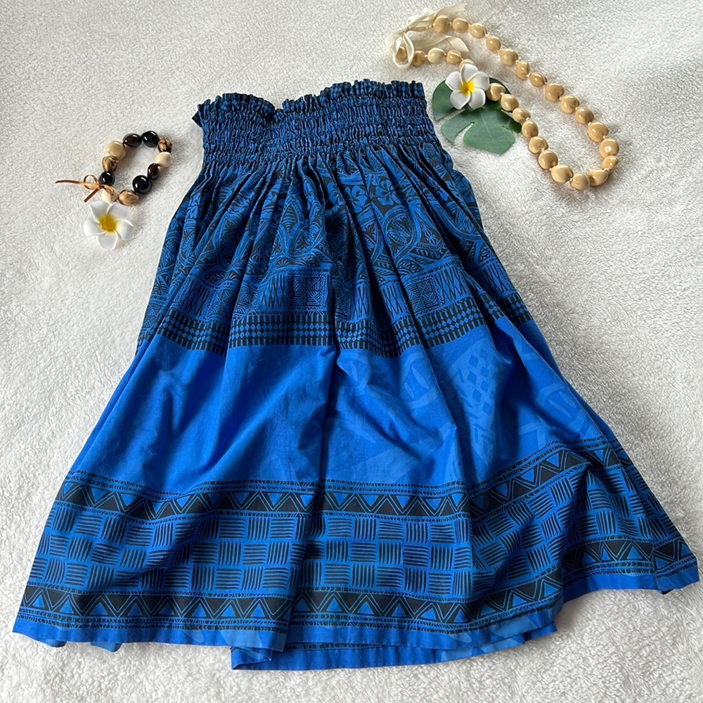 🌺Hawaiian Pa’u Hula Skirt, Blue Hawaiian Tropical Print, blue/black